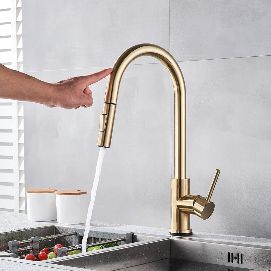 Rubinetto da cucina estraibile in ottone TouchTech – Miscelatore con sensore touchless e bocca flessibile