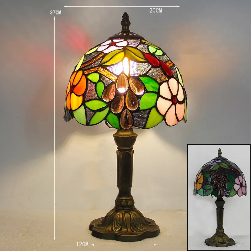 Lampada da scrivania Tiffany — Vetro colorato fatto a mano, base LED E27