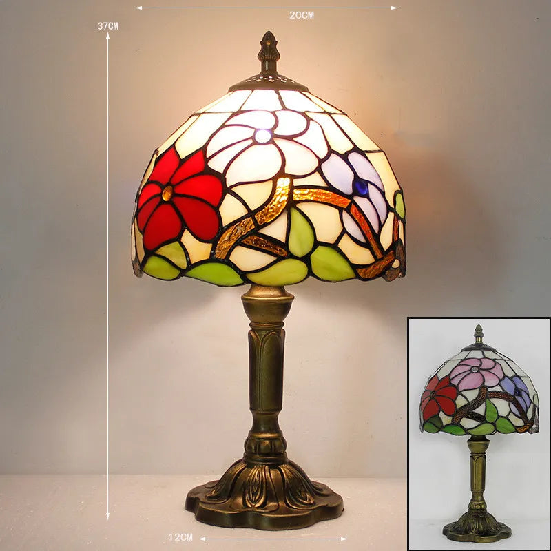 Lampada da scrivania Tiffany — Vetro colorato fatto a mano, base LED E27