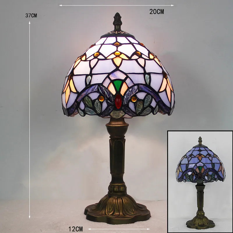 Lampada da scrivania Tiffany — Vetro colorato fatto a mano, base LED E27