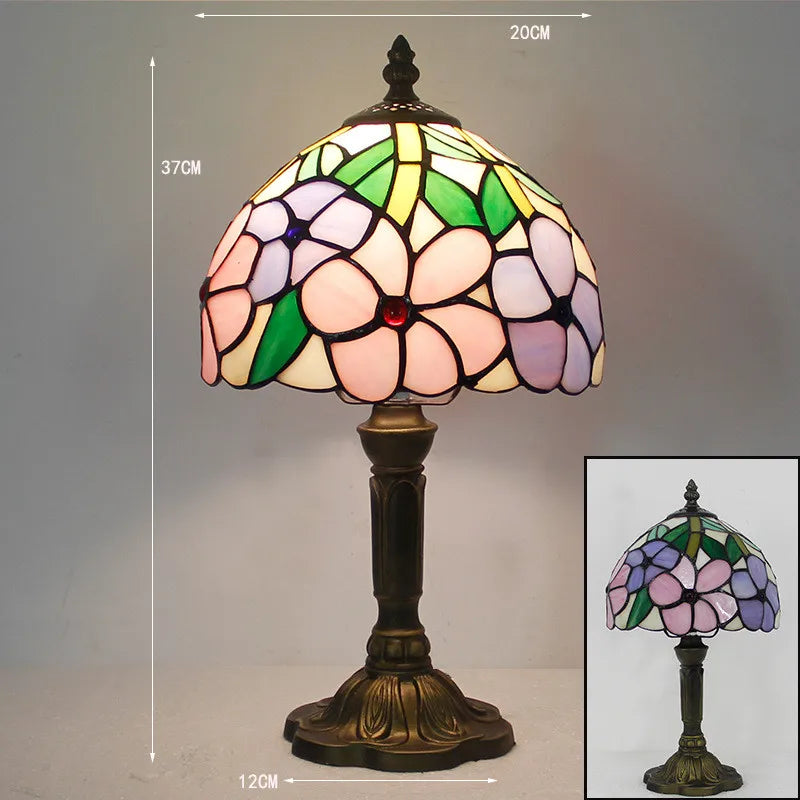 Lampada da scrivania Tiffany — Vetro colorato fatto a mano, base LED E27