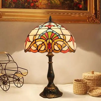 Lampada da scrivania Tiffany — Vetro colorato fatto a mano, base LED E27