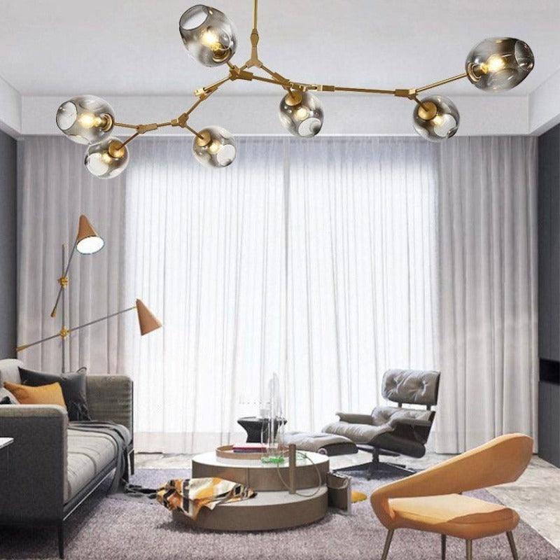 Candelabru Mid-Century din sticlă, cu ramificații și bule, pentru living, cu brațe reglabile | boxzora