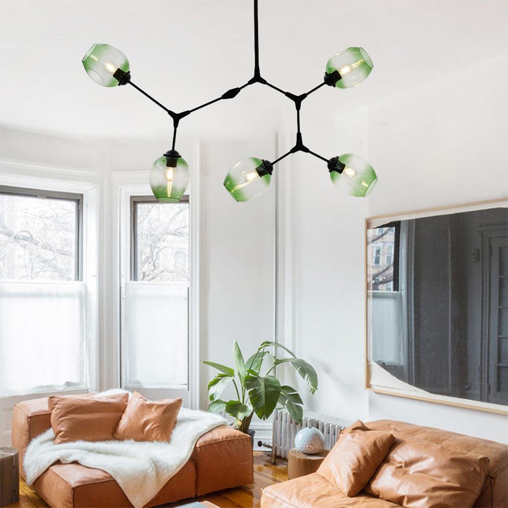 Żyrandol ze szklanymi kloszami w kształcie rozgałęzionych baniek, w stylu mid-century, z regulowanymi ramionami, do salonu | boxzora