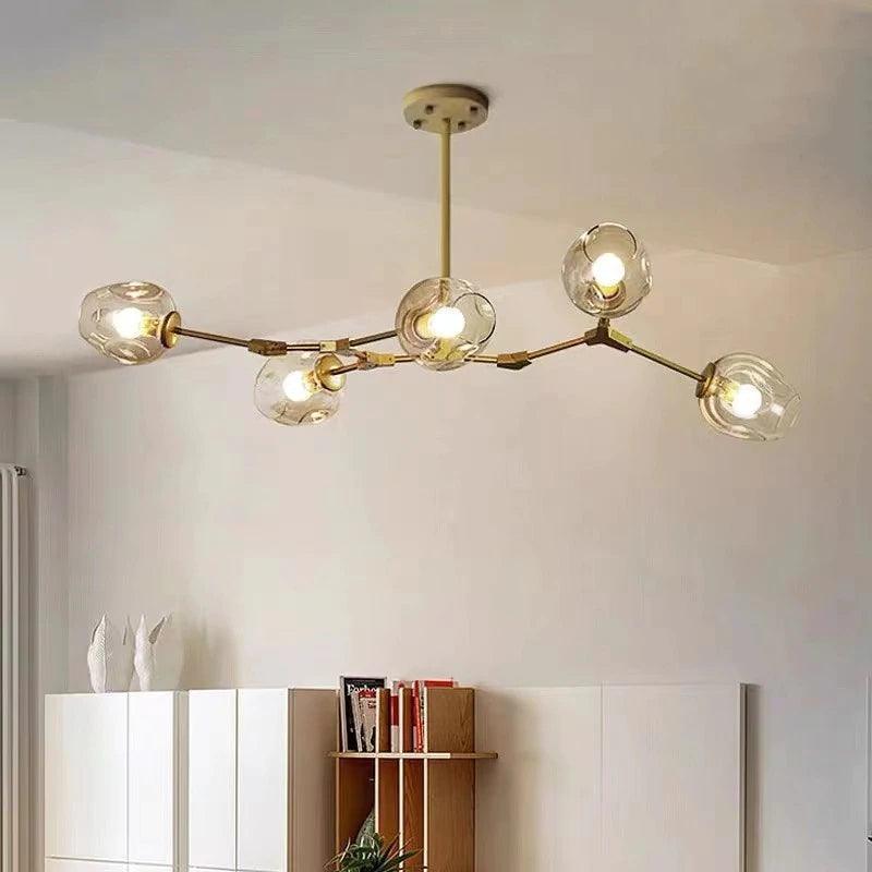 Candelabru Mid-Century din sticlă, cu ramificații și bule, pentru living, cu brațe reglabile | boxzora