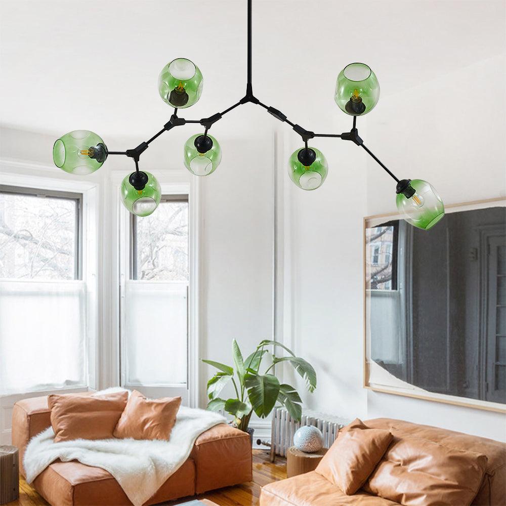 Żyrandol ze szklanymi kloszami w kształcie rozgałęzionych baniek, w stylu mid-century, z regulowanymi ramionami, do salonu | boxzora