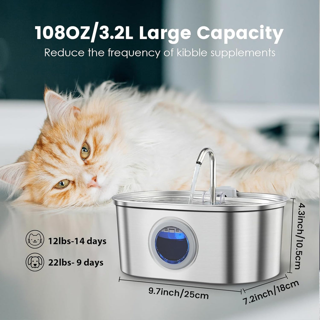 3.2L Stainless Steel Water Fountain — Circular Design, Transparent Level Window