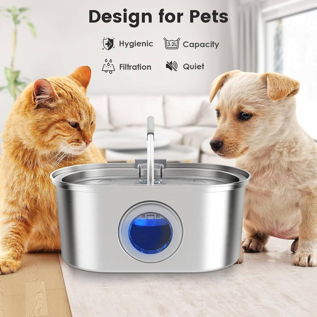 3.2L Stainless Steel Water Fountain — Circular Design, Transparent Level Window