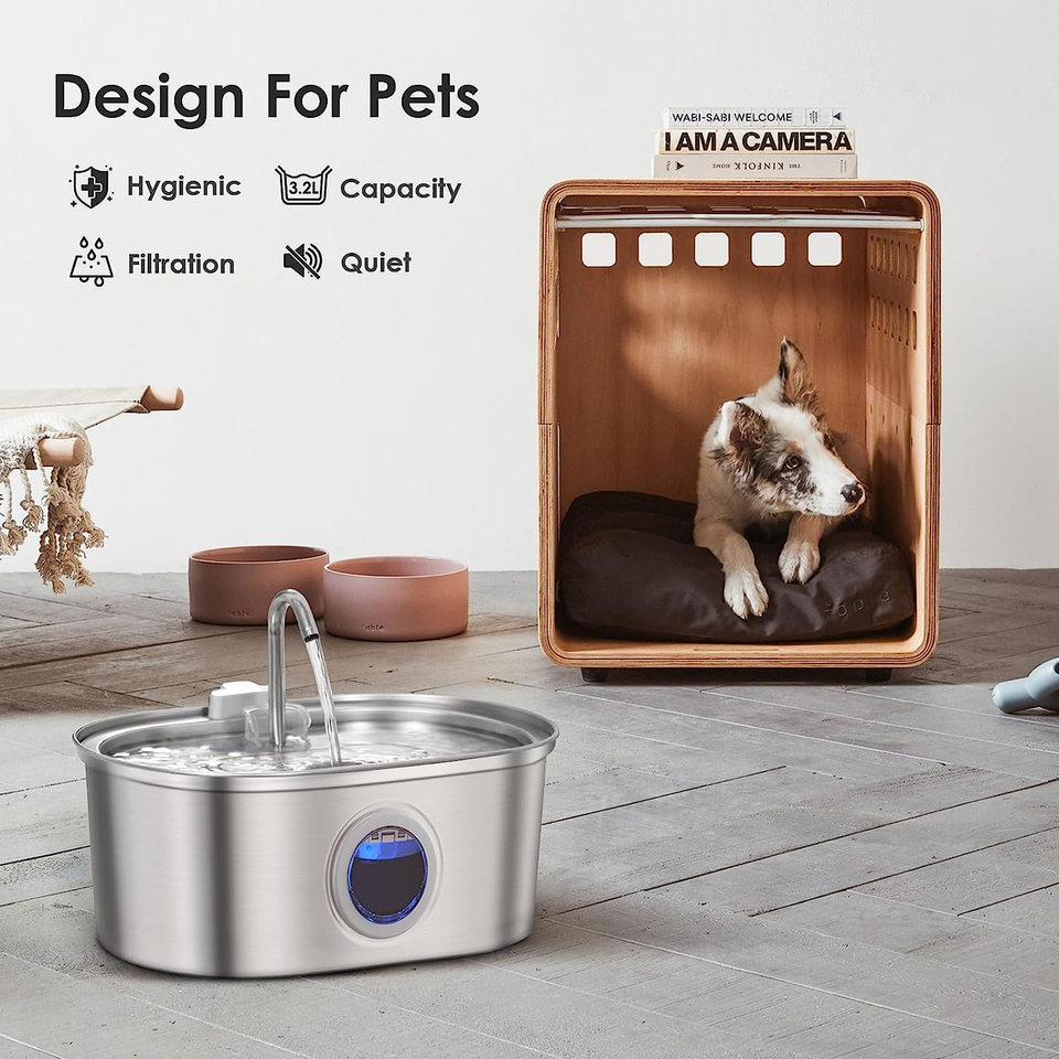 3.2L Stainless Steel Water Fountain — Circular Design, Transparent Level Window