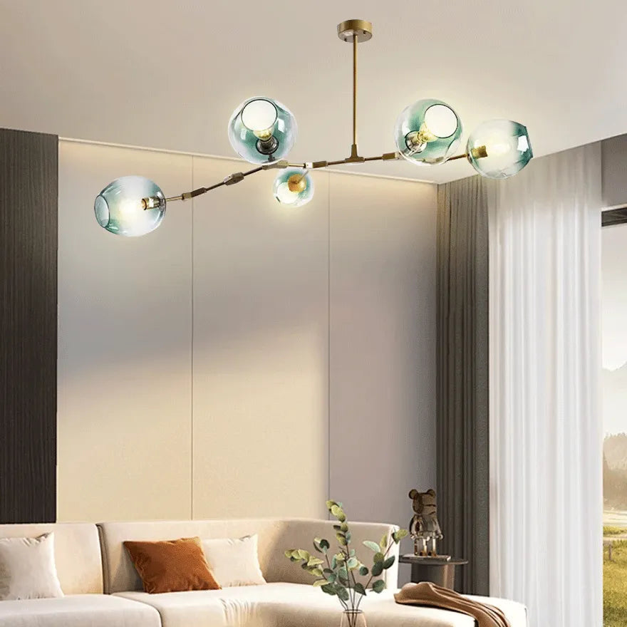 Candelabru Mid-Century din sticlă, cu bule și ramificații, pentru living, cu brațe reglabile | boxzora