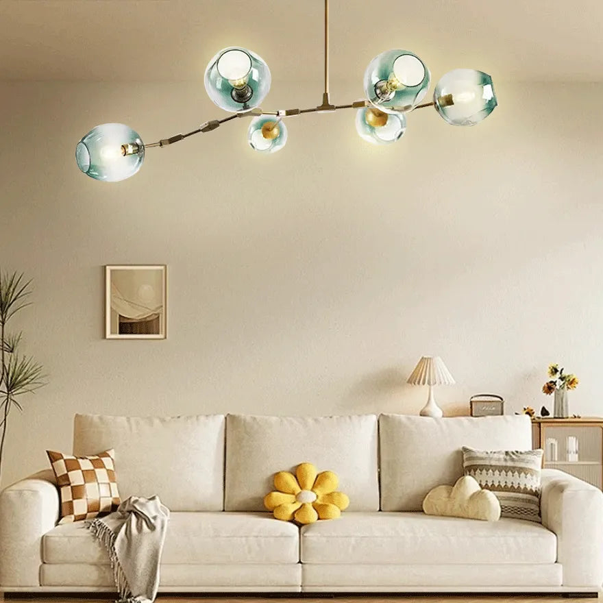 Candelabru Mid-Century din sticlă, cu bule și ramificații, pentru living, cu brațe reglabile | boxzora