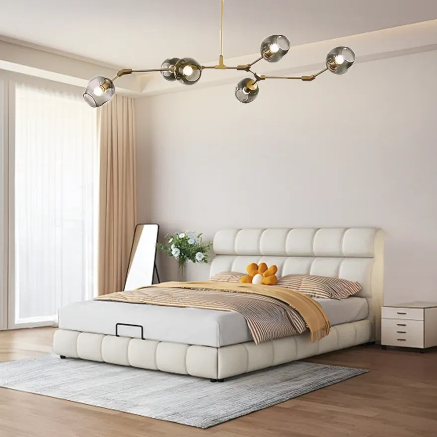 Żyrandol ze szklanymi kloszami w kształcie rozgałęzionych baniek, w stylu mid-century, z regulowanymi ramionami, do salonu | boxzora