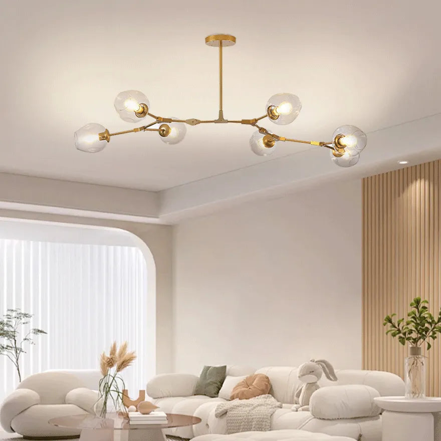 Żyrandol ze szklanymi kloszami w kształcie rozgałęzionych baniek, w stylu mid-century, z regulowanymi ramionami, do salonu | boxzora
