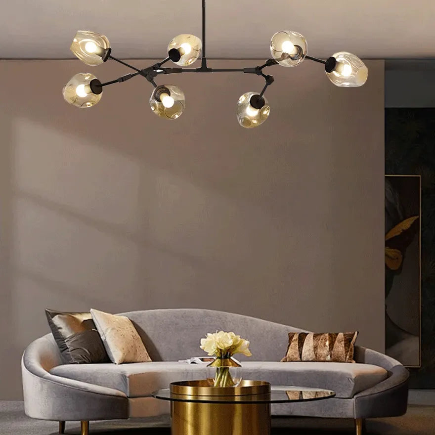 Candelabru Mid-Century din sticlă, cu bule și ramificații, pentru living, cu brațe reglabile | boxzora
