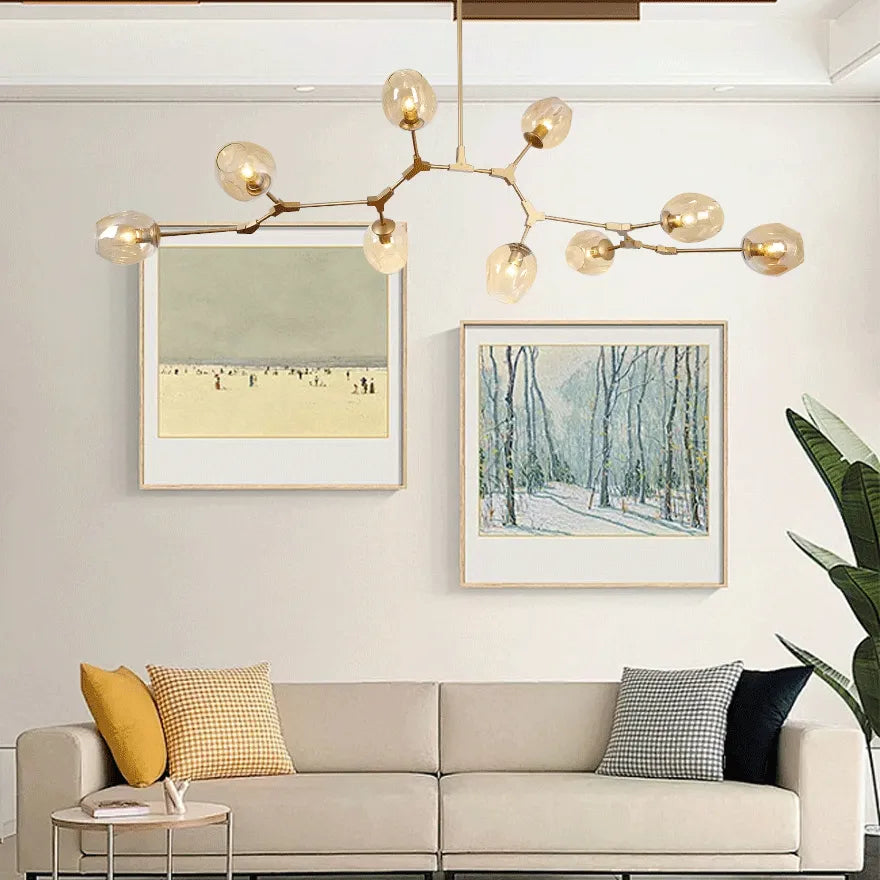 Candelabru Mid-Century din sticlă, cu bule și ramificații, pentru living, cu brațe reglabile | boxzora