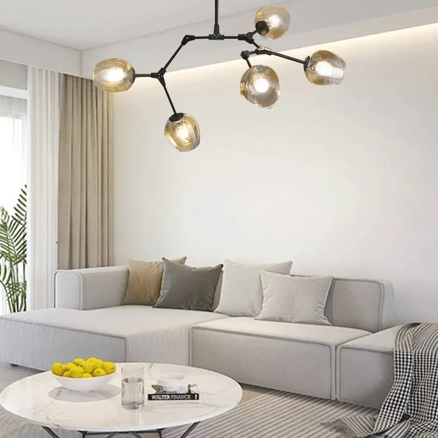 Candelabru Mid-Century din sticlă, cu bule și ramificații, pentru living, cu brațe reglabile | boxzora