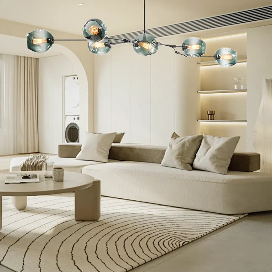 Candelabru Mid-Century din sticlă, cu bule și ramificații, pentru living, cu brațe reglabile | boxzora