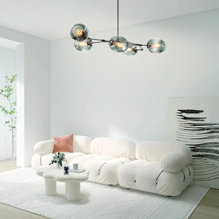 Żyrandol ze szklanymi kloszami w kształcie rozgałęzionych baniek, w stylu mid-century, z regulowanymi ramionami, do salonu | boxzora