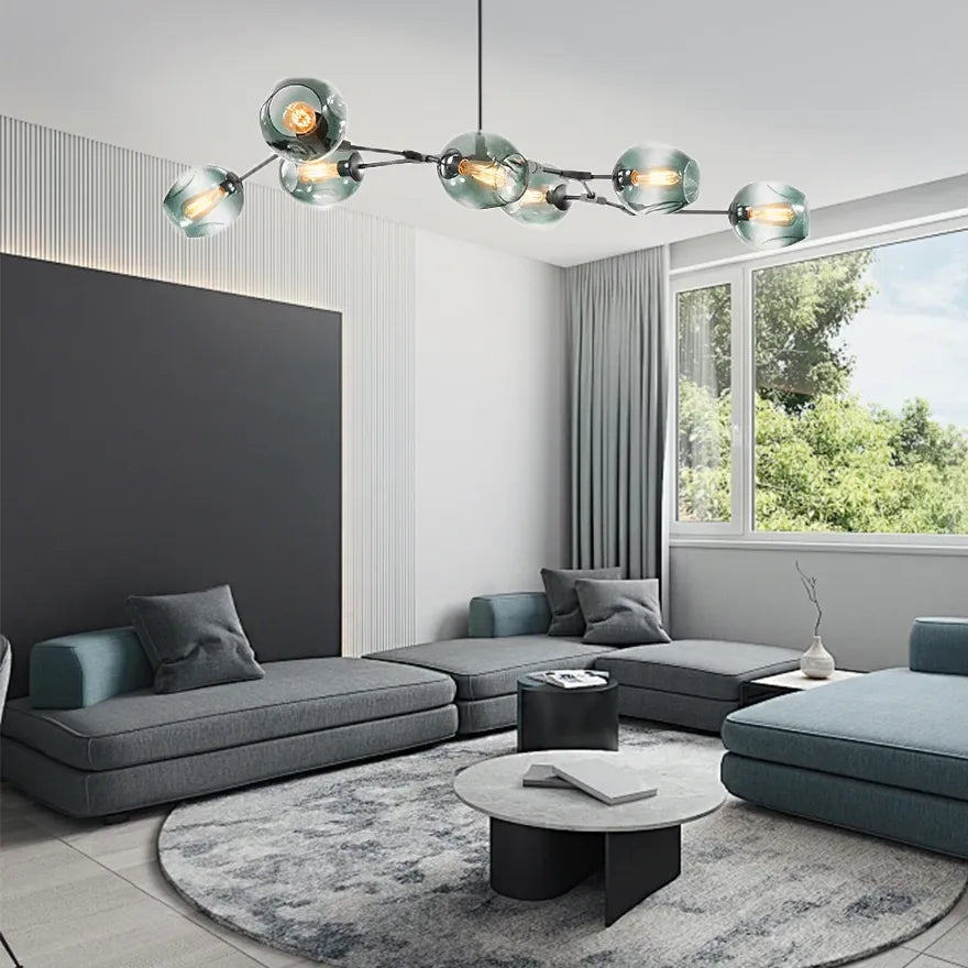 Candelabru Mid-Century din sticlă, cu bule și ramificații, pentru living, cu brațe reglabile | boxzora