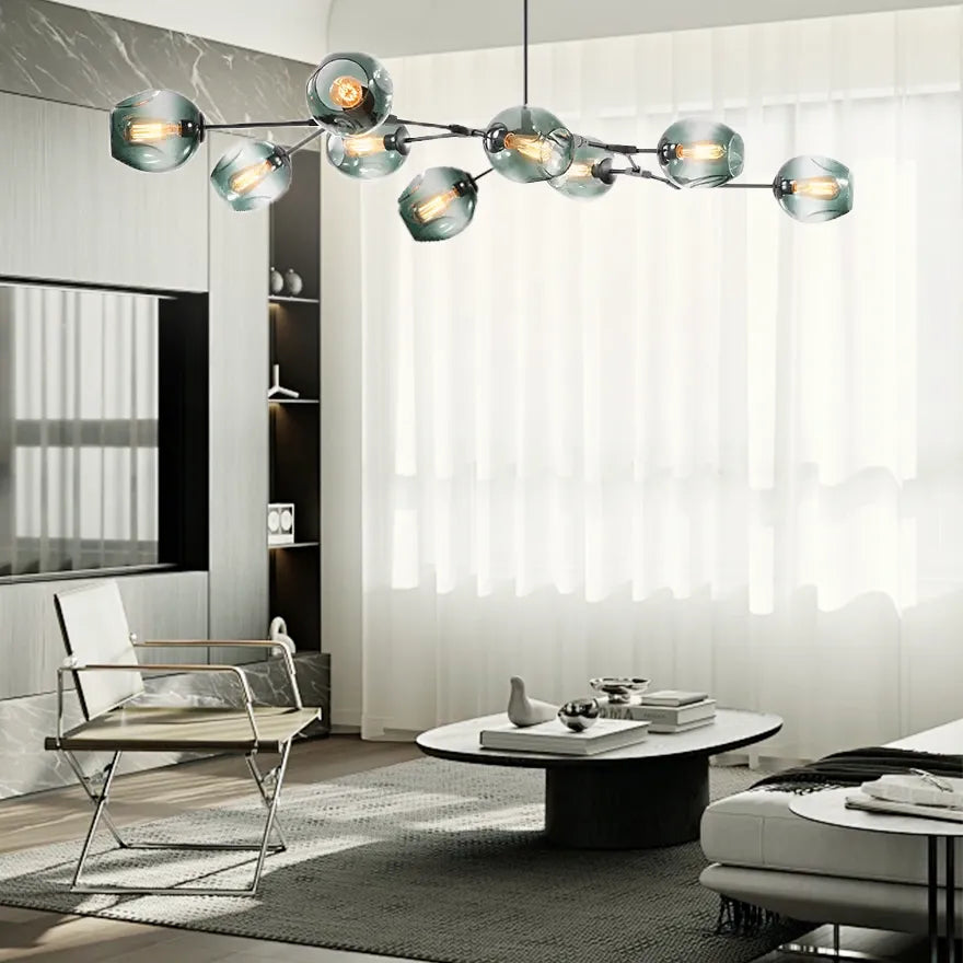 Candelabru Mid-Century din sticlă, cu bule și ramificații, pentru living, cu brațe reglabile | boxzora