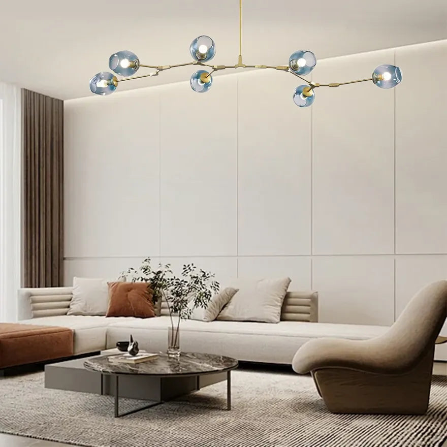 Candelabru Mid-Century din sticlă, cu bule și ramificații, pentru living, cu brațe reglabile | boxzora