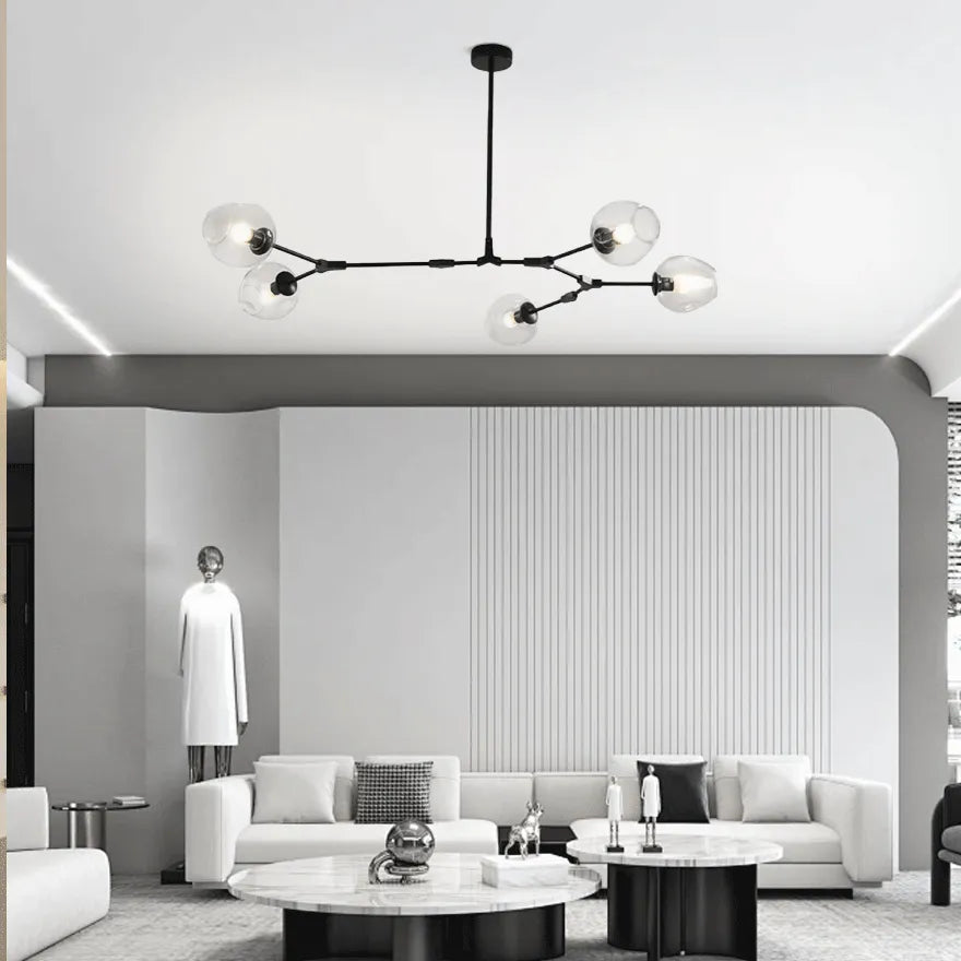 Candelabru Mid-Century din sticlă, cu bule și ramificații, pentru living, cu brațe reglabile | boxzora