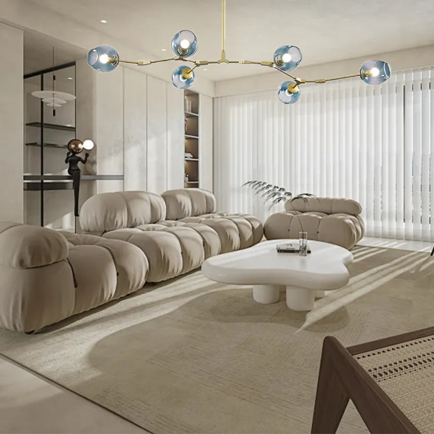 Candelabru Mid-Century din sticlă, cu bule și ramificații, pentru living, cu brațe reglabile | boxzora