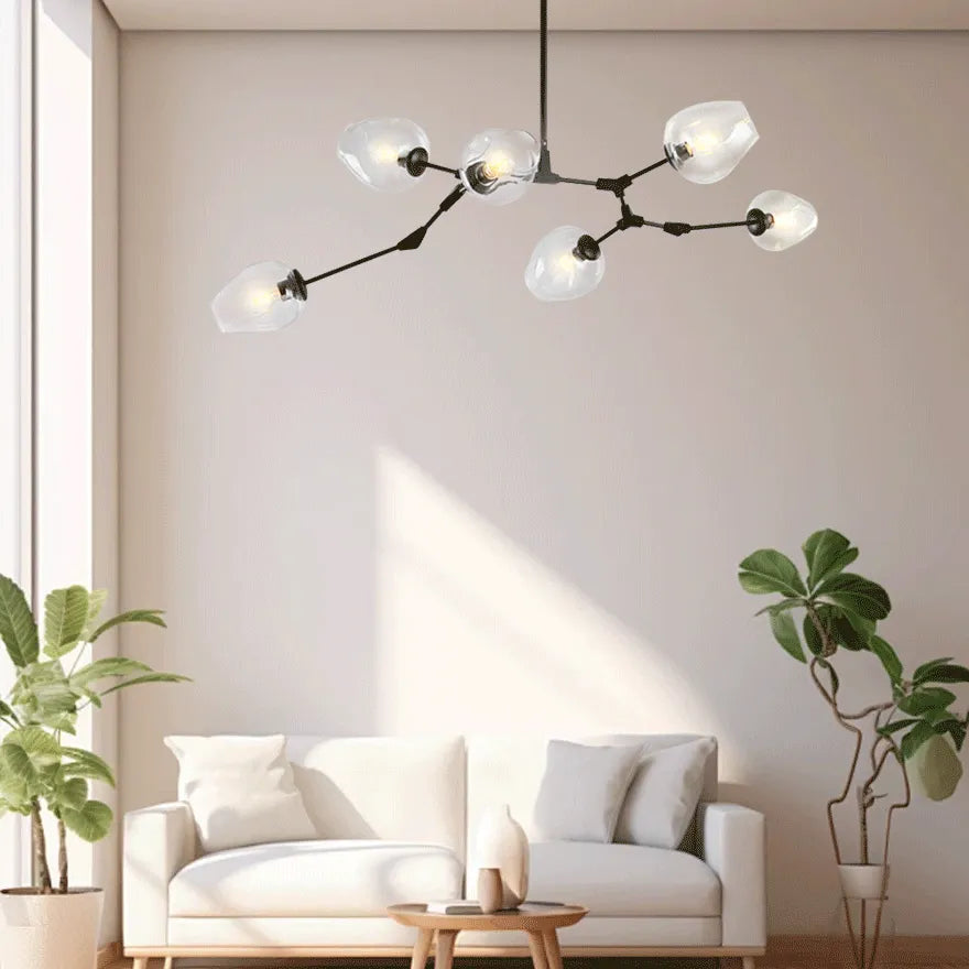 Candelabru Mid-Century din sticlă, cu bule și ramificații, pentru living, cu brațe reglabile | boxzora