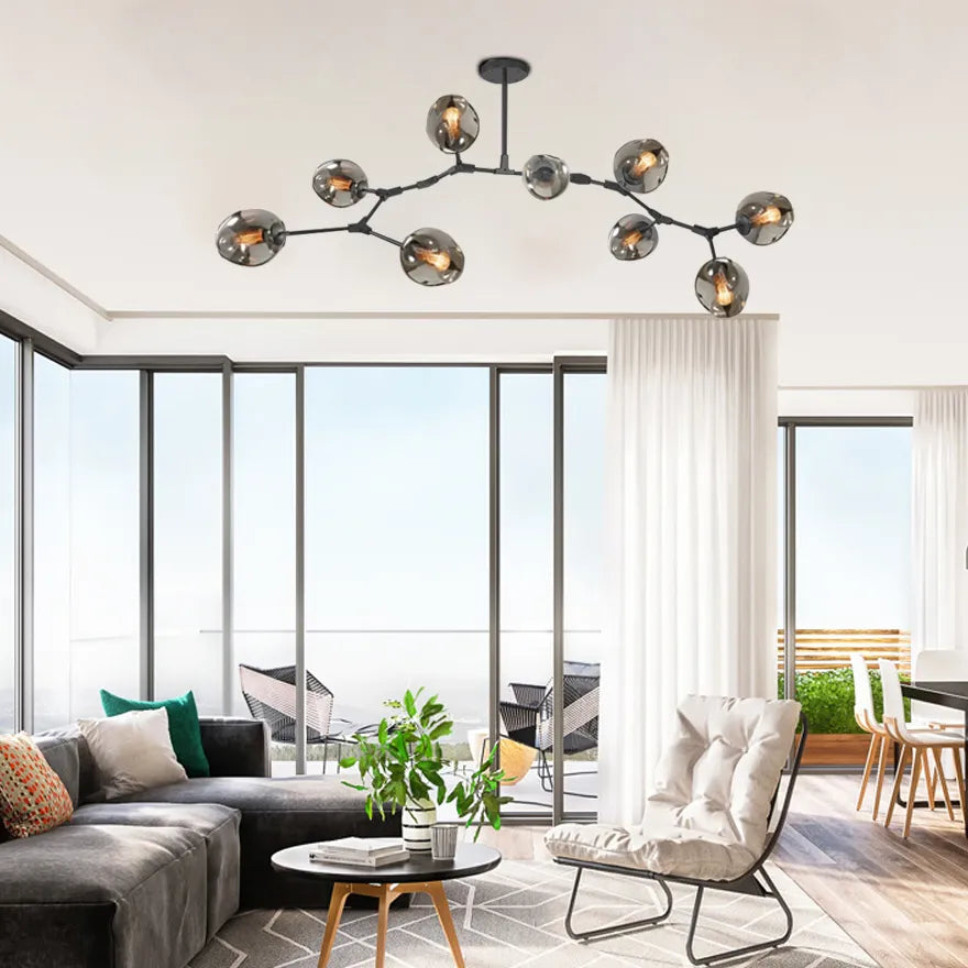 Candelabru Mid-Century din sticlă, cu bule și ramificații, pentru living, cu brațe reglabile | boxzora