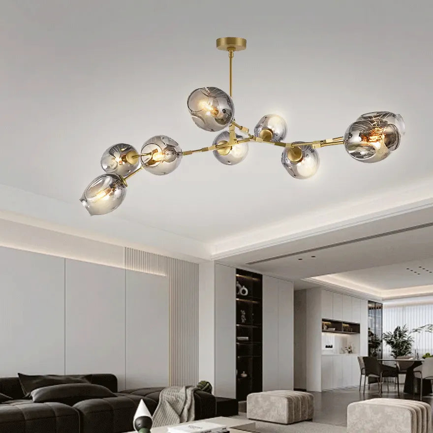 Candelabru Mid-Century din sticlă, cu bule și ramificații, pentru living, cu brațe reglabile | boxzora