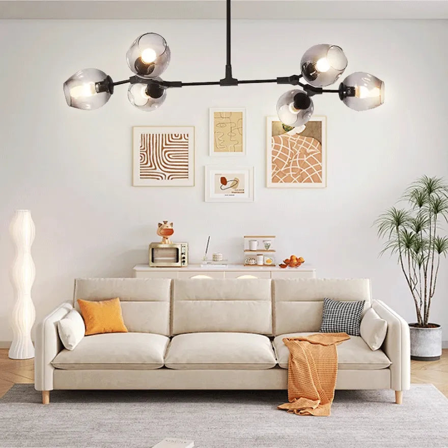 Candelabru Mid-Century din sticlă, cu bule și ramificații, pentru living, cu brațe reglabile | boxzora