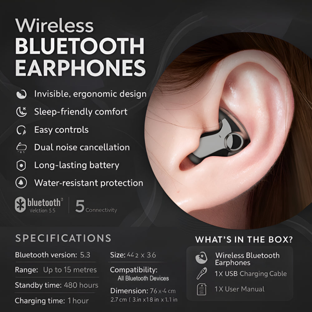Ασύρματα Bluetooth Ακουστικά Εντός του Αυτιού — Ακύρωση Θορύβου, Αδιάβροχα IPX5, Μπαταρία 24 Ωρών