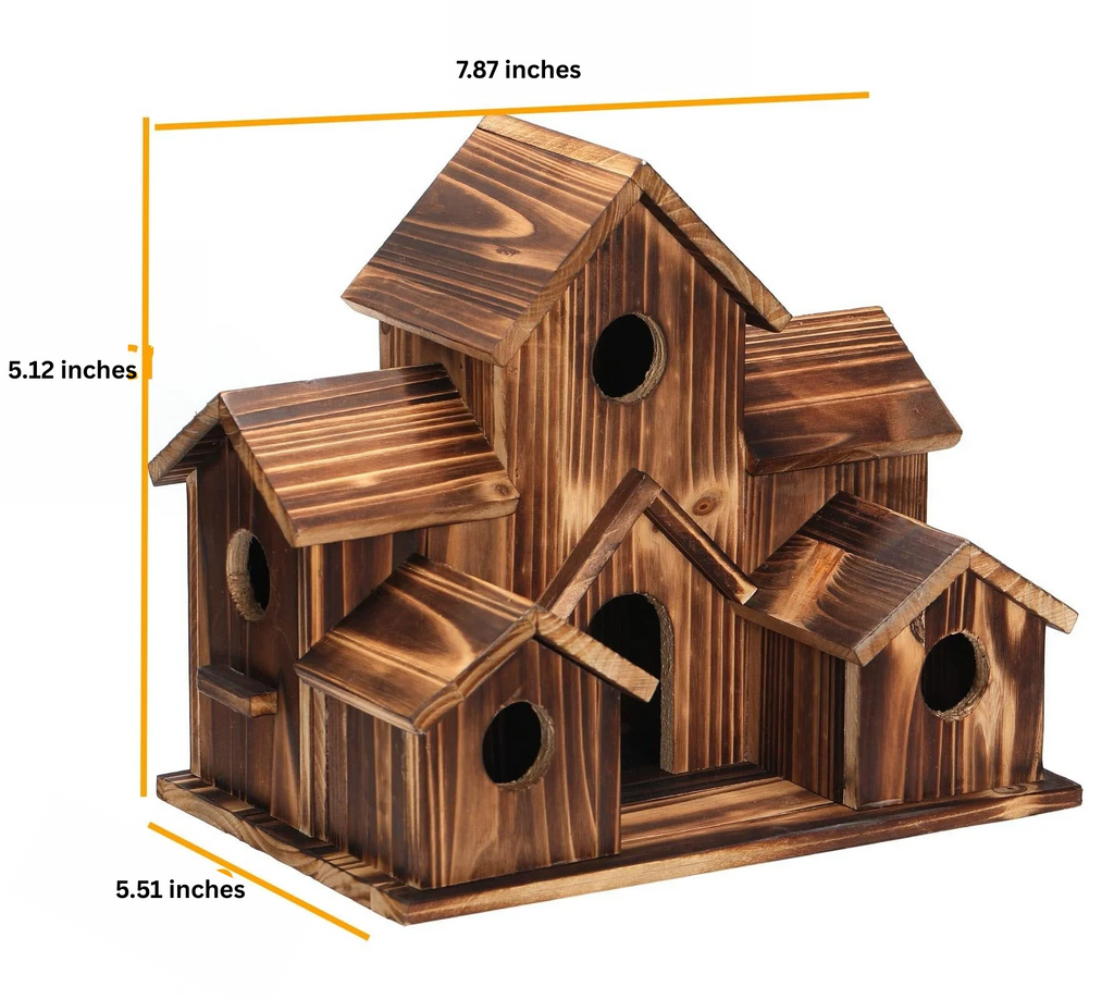 Handmade Wooden Birdhouse — 6 Entry Holes for Smaller Birds