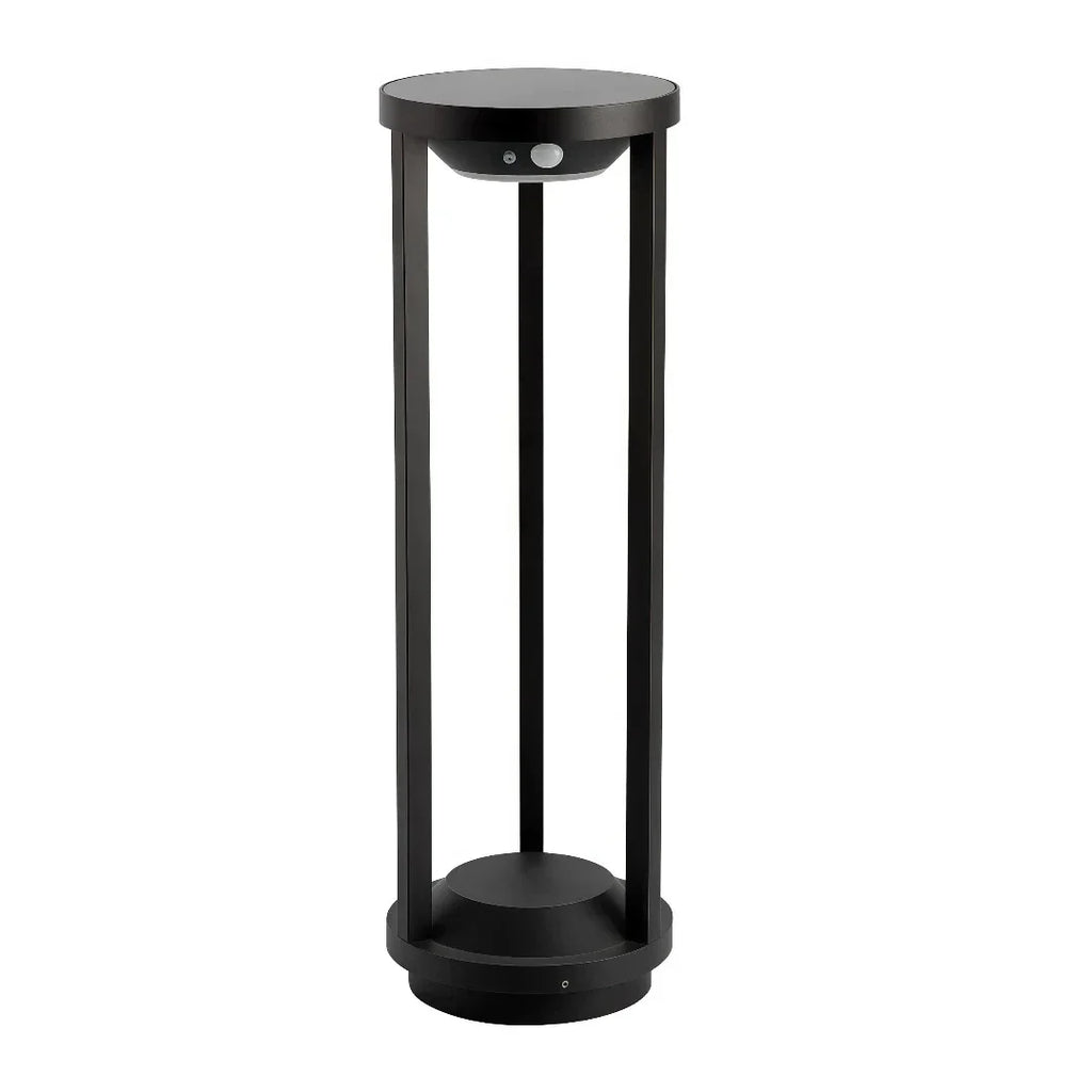 Moderne svart pullertlampe med bevegelsessensor for hagegang | boxzora