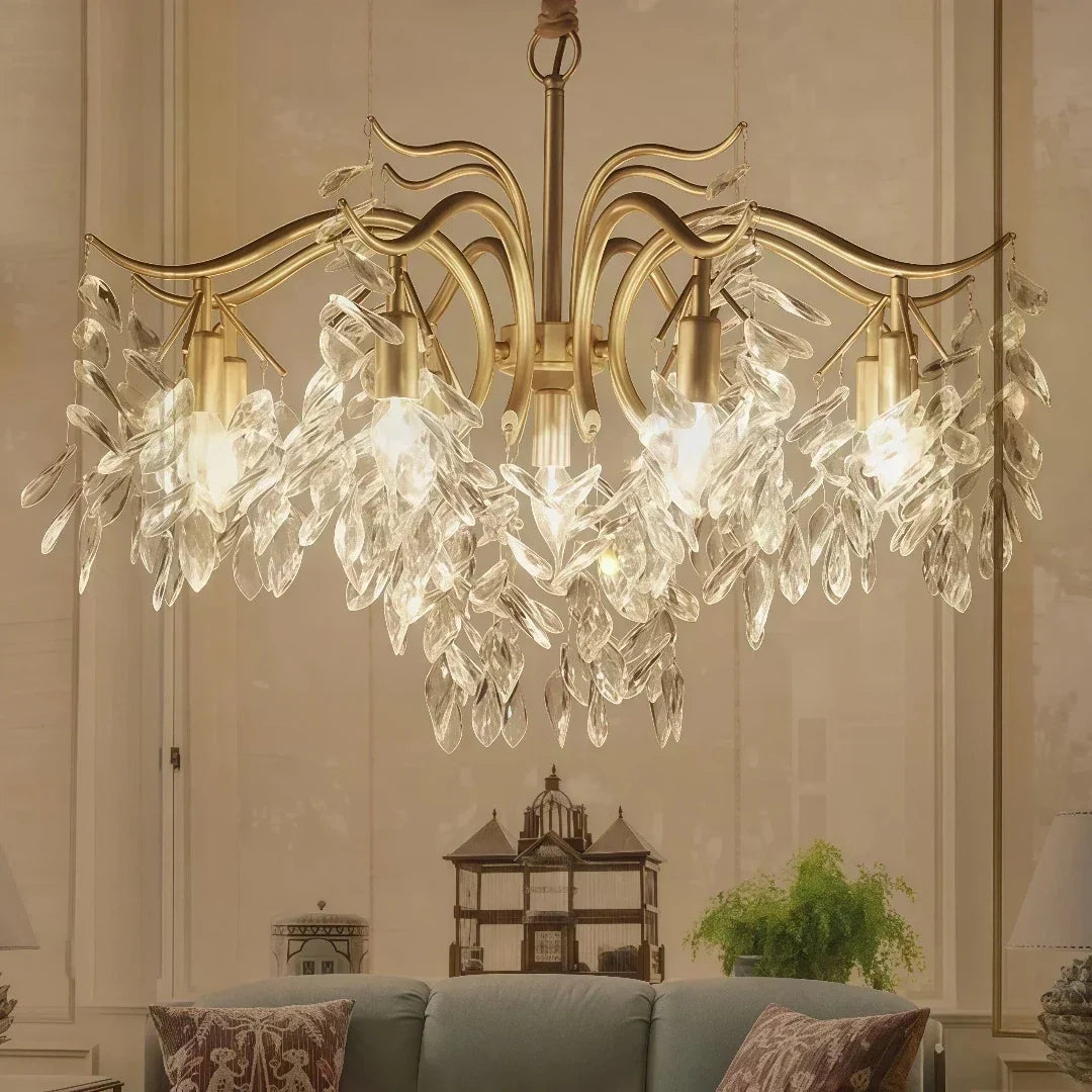 Candelabru luxos cu LED-uri și cristale, cu înălțime reglabilă, pentru living | boxzora