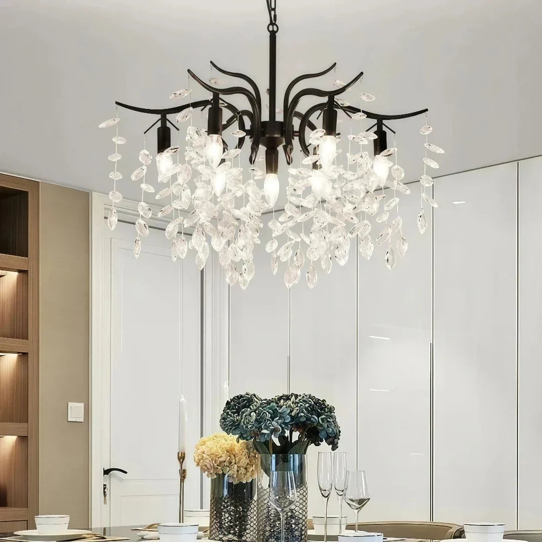 Candelabru luxos cu LED-uri și cristale, cu înălțime reglabilă, pentru living | boxzora