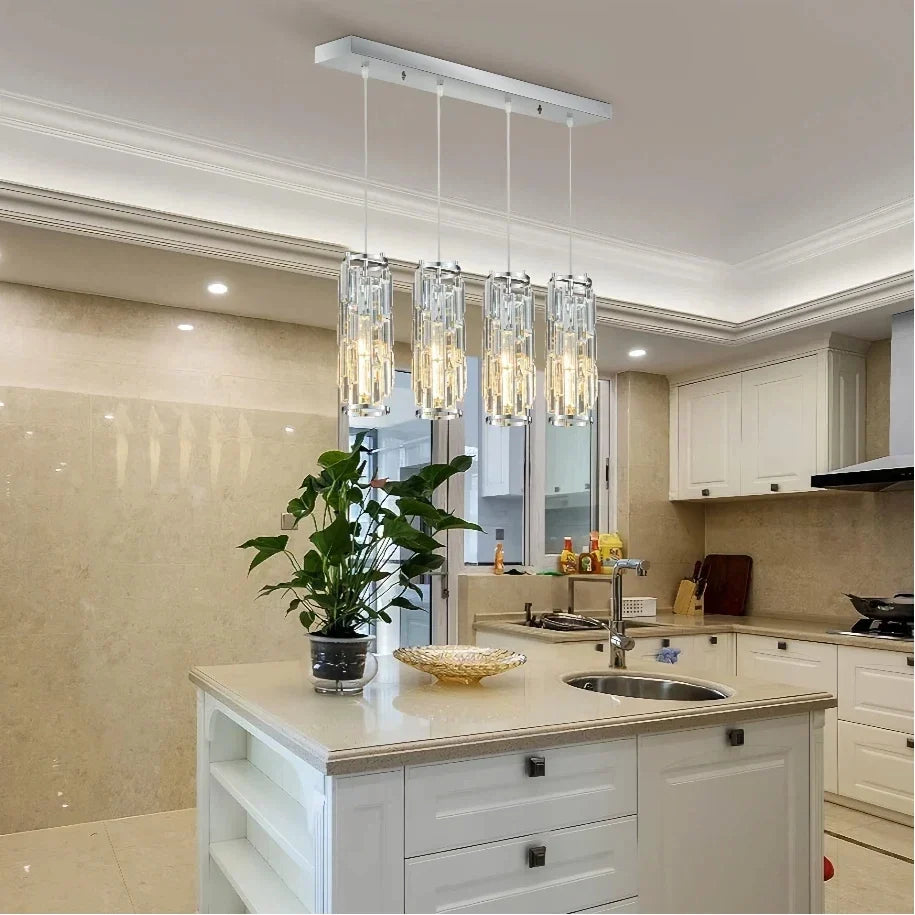 Lámpara colgante de cristal de lujo y regulable para comedor | boxzora