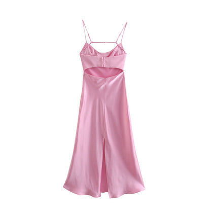 Robe Longue Satinée Rose – Élégance Sensuelle pour Femmes Audacieuses