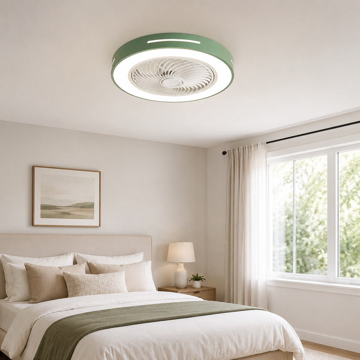 Moderner flügelloser Deckenventilator – Flächenbündige Eisenmontage, 72W LED-Leuchten, verstellbar