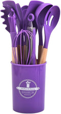 Silicone Kitchen Utensil Set – Heat Resistant, Nonstick Safe, Wooden Handles