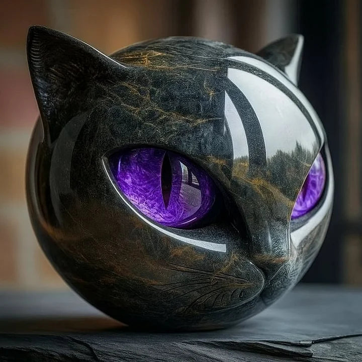 פסל ראש חתול שחור NoirCat — גימור מבריק, עיניים חיות ומהפנטות