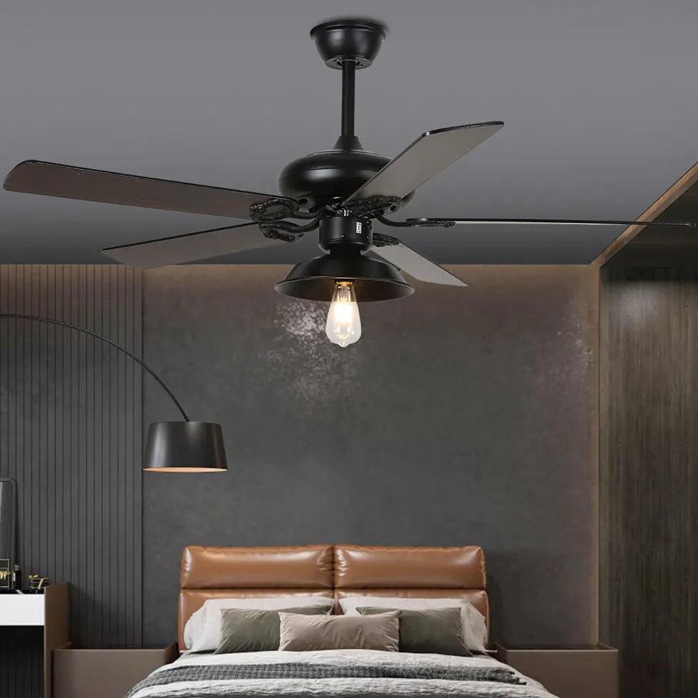 Amerikai ipari stílusú lámpa mennyezeti ventilátorral, banánlevélmintával | boxzora