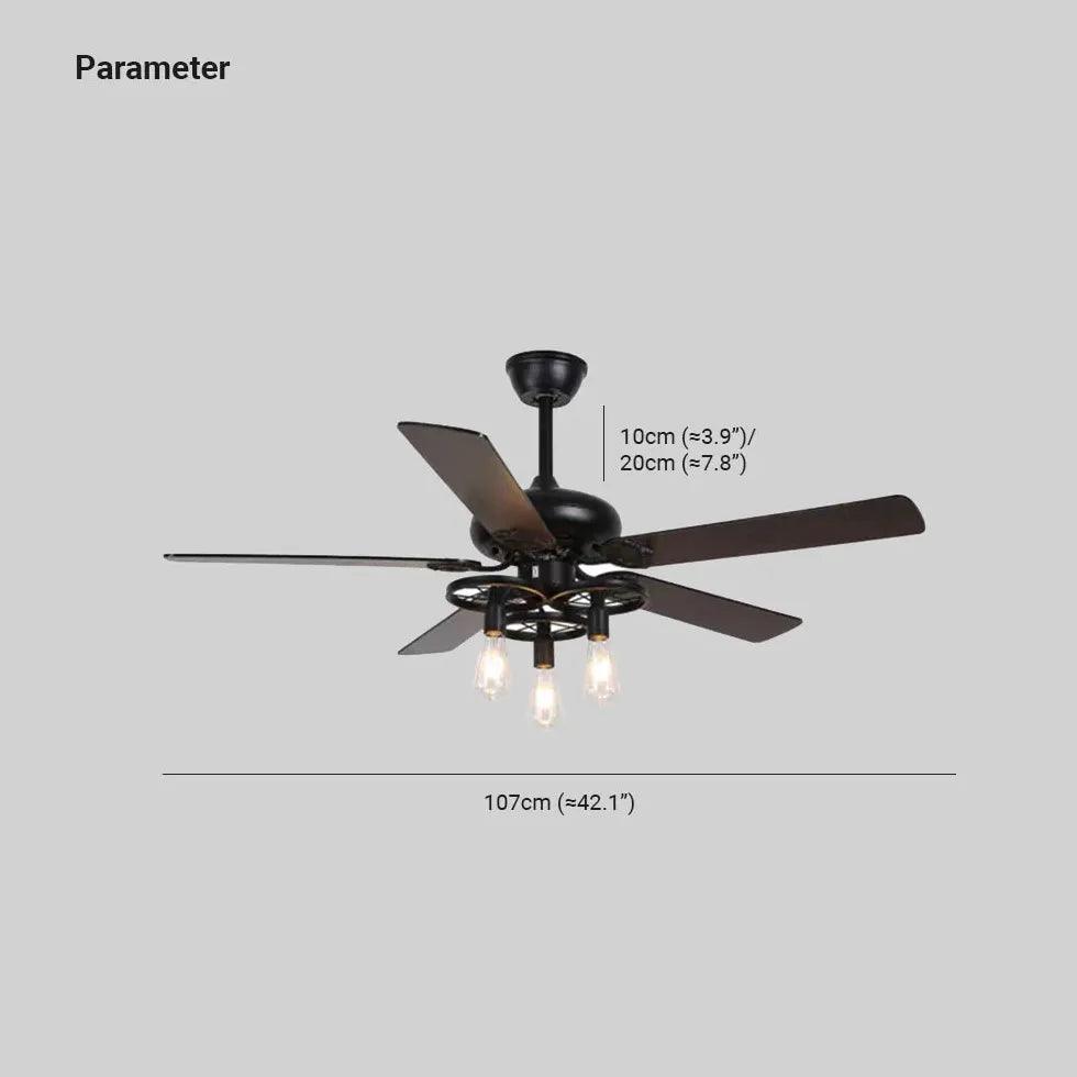 Amerikai ipari stílusú lámpa mennyezeti ventilátorral, banánlevélmintával | boxzora