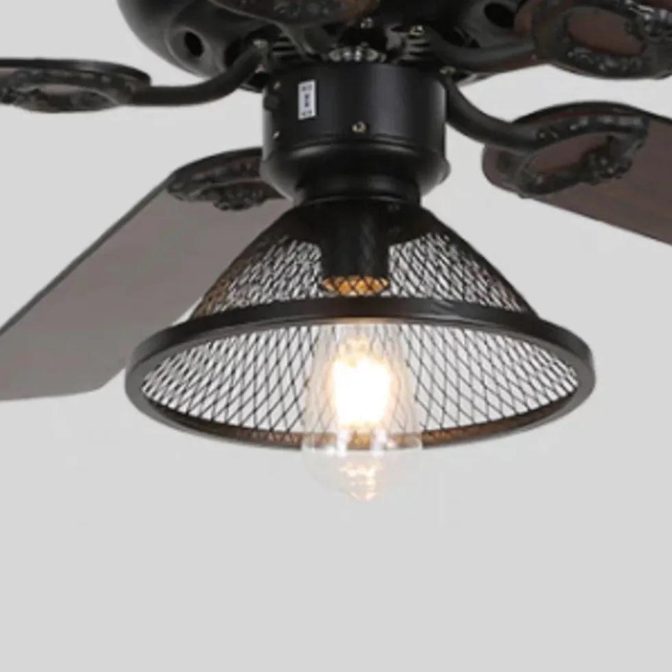Amerikai ipari stílusú lámpa mennyezeti ventilátorral, banánlevélmintával | boxzora
