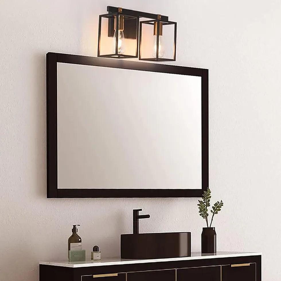 Minimalistyczna czarna żelazna lampa ścienna nad lustro łazienkowe | boxzora