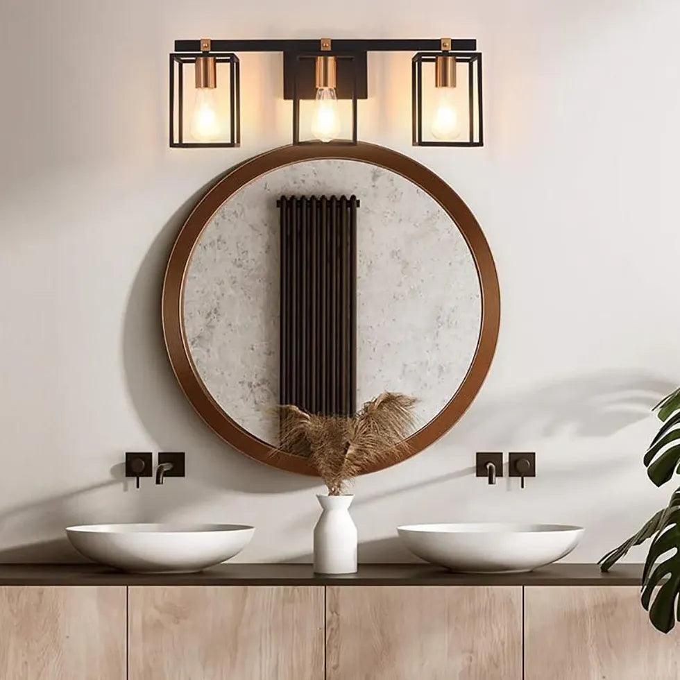 Minimalistyczna czarna żelazna lampa ścienna nad lustro łazienkowe | boxzora
