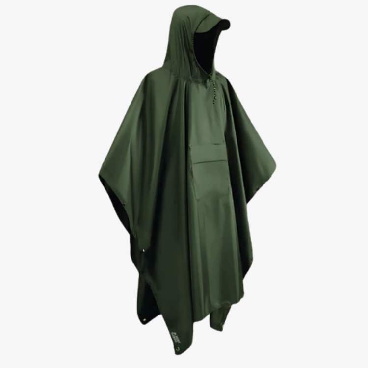Waterdichte poncho voor alle terreinen — opvouwbaar, lichtgewicht, knielengte