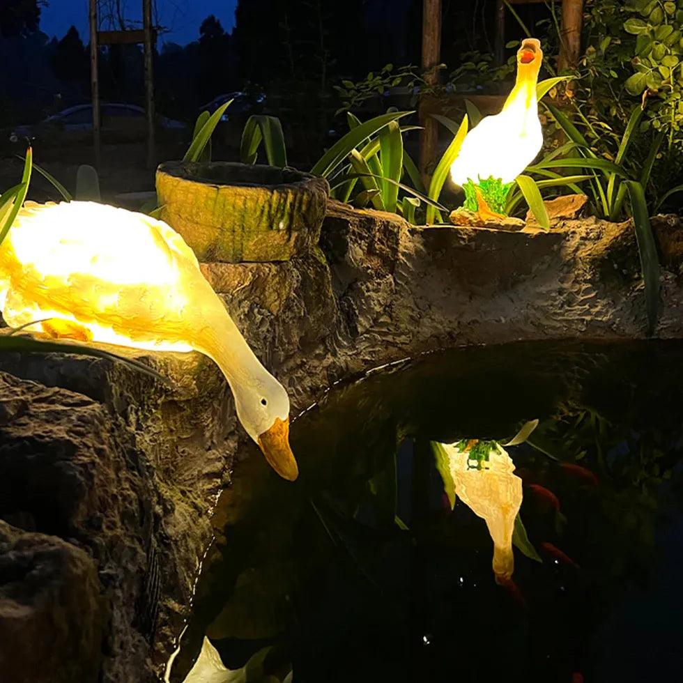Lampada da giardino moderna a forma di anatra luminosa in resina per esterni | boxzora