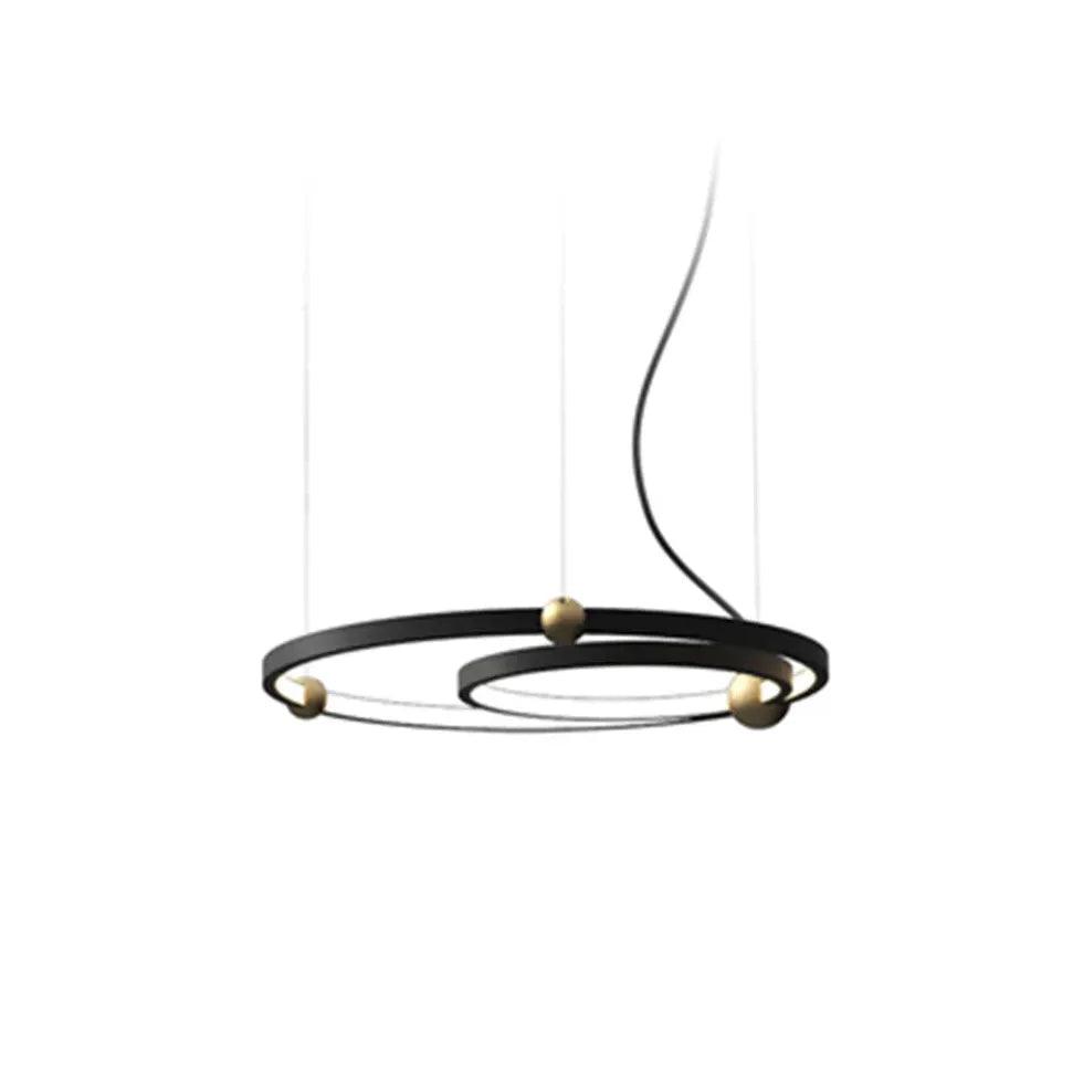 Candeeiro suspenso minimalista em metal preto com anel duplo | boxzora
