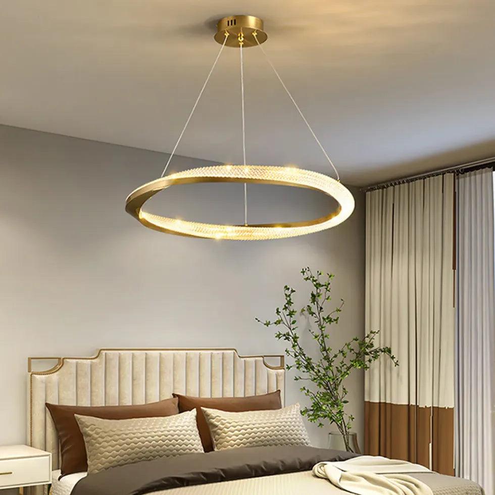 Lámpara colgante circular de lujo con acabado galvanizado para dormitorio | boxzora